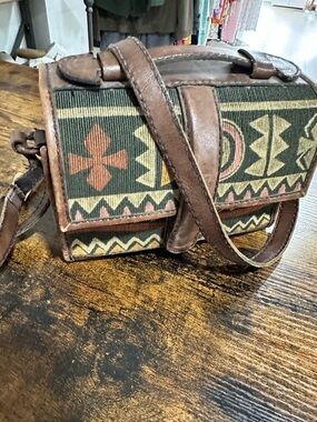 Island Imports Leather & Tapestry  Vintage Satchel Crossbody | Vintage Boho